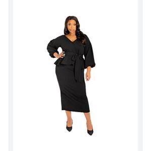 Buxom Couture Peplum Style Black Midi Dress Size 1X